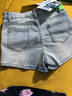 衣然呈品美式辣妹牛仔超短褲女夏季薄款復古高腰休閑直筒緊身包臀熱褲女 藍色 M 【建議90-110斤】 曬單實(shí)拍圖