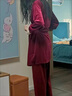 KJ睡衣女秋冬季金絲絨套裝女吊帶睡裙性感睡袍四件套長(cháng)袖家居服外穿 酒紅色 L (101到115斤) 曬單實(shí)拍圖