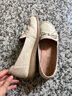 信諾（SiGNEW）媽媽鞋軟皮軟底小皮鞋女士淺口單鞋一腳蹬平底女鞋 1-57米白色39 曬單實(shí)拍圖
