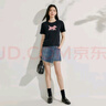 茵曼（INMAN）格子小狗貼布繡短袖T恤女2025夏季百搭顯瘦休閑舒適正肩上衣 寶藍色 M 曬單實拍圖
