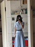 緋垚學(xué)院風(fēng)條紋襯衫連衣裙女夏季高收腰短袖連衣裙韓版polo領(lǐng)顯瘦裙子 淺藍(lán)色帶腰帶 M 曬單實(shí)拍圖