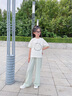 小豬彼特女童夏季套裝2025新款洋氣兒童短袖闊腿褲兩件套夏裝大童運動衣服 18907漸變綠15038綠色 160 cm 曬單實拍圖