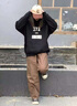楠笙記咖色工裝長褲子男士褶皺春夏直筒寬松休閑日系慵懶風(fēng)潮牌闊腿褲子 咖色 XL 曬單實(shí)拍圖