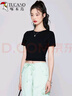 啄木鳥短袖t恤女2025夏季款百搭修身顯瘦高腰露臍小眾半袖上衣 黑色 M 曬單實拍圖