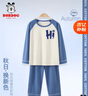 巴布豆兒童睡衣純棉男童家居服女童套裝長(cháng)袖t恤長(cháng)褲兩件套【7A抗菌】 海軍藍 巴布與木板X(qián) 150 曬單實(shí)拍圖