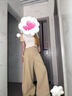 韓系垂感休閑褲女2025新款夏季薄款高腰寬松設(shè)計感闊腿褲拖地長褲 卡其色 M 曬單實拍圖