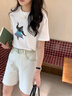 塔馳密司 TOUCH MISS漢麻輕薄透氣五分熱褲子薄荷綠軟牛仔短褲女2025夏季 青白色 XL 曬單實拍圖