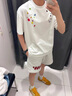 凰梡美式創(chuàng)意個性印花抽繩運動短褲男夏季潮牌百搭寬松情侶直筒五分褲 白花灰色印花 XL 曬單實拍圖