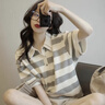 純棉設(shè)計感條紋短袖t恤女夏季2025年新款寬松小眾夏裝上衣小個子 白灰條紋 XL （110-130斤） 曬單實拍圖