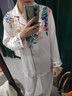 莫代爾水光綢國(guó)風(fēng)新中式睡衣女夏季冰絲薄款短袖長(zhǎng)褲套裝家居服新款印花 繁花-富貴短長(zhǎng) 商柜品質(zhì) 7A軟絲 XL 曬單實(shí)拍圖