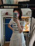 貞喜氣斜領(lǐng)短袖T恤女裝夏季辣妹風(fēng)修身顯瘦不規(guī)則設(shè)計(jì)感露肩上衣 白色 M 曬單實(shí)拍圖