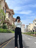 京多夢西裝褲女2025夏季新款高腰顯瘦垂感寬松休閑闊腿長褲子女裝闊腿褲 黑色 M (95-105斤) 曬單實(shí)拍圖