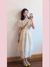 依伊純2025新款氣質(zhì)女裝夏款泡泡袖刺繡甜美顯瘦裙子小清新碎花連衣裙 米色 S 曬單實(shí)拍圖