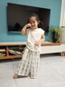 G.DUCKKIDS小黃鴨】新款女寶韓版女童背心套裝夏裝2025洋氣薄款夏季兩件套兒 米白色抽繩上衣+碎花闊腿褲 120 曬單實拍圖