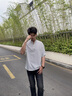 美羅邦 MELOBAN條紋半拉鏈中袖t恤男士夏季薄款潮牌寬松痞帥半袖條紋立領(lǐng)T恤上衣 V5013白色 XL 參考145-158斤左右 曬單實拍圖