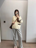 婧麒（JOYNCLEON）孕婦闊腿褲子春秋款外穿香蕉褲無托腹不勒肚子休閑直筒褲秋裝 杏色-遮肉顯瘦 產(chǎn)后可穿 L 曬單實拍圖