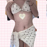 冶芷比基尼三件套女分體碎花泳衣顯瘦小胸聚攏裙式海邊泡溫泉掛脖泳裝 米色三件套 均碼 曬單實(shí)拍圖