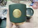 星巴克杯子墨綠色馬克杯星勺陶瓷豎條紋水杯辦公室咖啡杯七夕情人節(jié)禮物 墨綠單杯原盒裝(不含勺墊) 340ml 曬單實(shí)拍圖