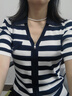 Navigare意大利小帆船女修身撞色翻領(lǐng)條紋短袖針織開衫2324595510 藍(lán)白 L  曬單實拍圖