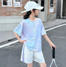女童吸濕速干高彈力運動套裝2025夏季新款兒童暈染漸變短袖兩件套 白色 套裝（短袖+短褲） 170 （建議160以內） 曬單實拍圖