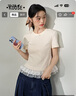 闊色（kuose）藍色針織T恤拼接蕾絲花邊下擺女2025夏季新款杏色蝴蝶結(jié)上衣 杏色 S 曬單實拍圖
