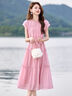 薩拉維夫（SLLAVIF）品牌法式氣質(zhì)連衣裙女中長(cháng)款2025夏季新款時(shí)尚感遮肚子顯瘦寬松裙 粉色 M 曬單實(shí)拍圖