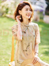 帕絲特夏季新中式國風(fēng)盤扣復(fù)古立領(lǐng)開叉旗袍裙優(yōu)雅雪紡連衣裙 黃色 2XL 曬單實拍圖