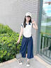 女童夏裝無袖套裝2025新款洋氣女大童夏季短袖兒童牛仔闊腿褲子 套裝【T恤+褲子】 140 曬單實拍圖