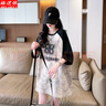 格邏依（GELUOYI）撞色純棉短袖t恤女2025夏季新款中長款慵懶風休閑遮臀寬松女裝 黑色 XL 【130-155斤】 曬單實拍圖