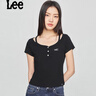 Lee25新品修身版型圓領(lǐng)刺繡Logo女短袖T恤休閑潮流LWT009876207 黑色 M 曬單實(shí)拍圖