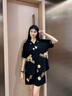莎倩2025年新款情侶睡衣夏季莫代爾棉短袖女生套裝涼感薄款男士家居服 L852017-L952017 黑色 短袖短褲 M 女（身高150-160，體重80-105） 曬單實(shí)拍圖