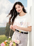 lagogo簡約印花圓領T恤女拉谷谷2025年夏季新款清爽通勤百搭小白t 本白色 M 曬單實拍圖