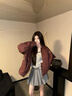 BJHG不計(jì)后果美式皮夾克男款2025新款秋潮牌寬松休閑仿鱷魚皮PU外套女 酒紅色 S 曬單實(shí)拍圖