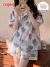 古今（GUJIN）帶胸墊夏新品100%純棉睡衣女棉紗家居服可外穿睡褲清新大碼套裝L 曬單實(shí)拍圖