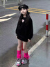 黑色衛(wèi)衣女童春秋2025新款兒童春款洋氣蝴蝶結(jié)上衣女大童潮酷衣服 黑色 150 曬單實(shí)拍圖
