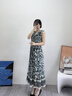 顏域碎花背心連衣裙女2025夏季新款法式復(fù)古拼接收腰V領(lǐng)魚尾長裙 藍花 S 曬單實拍圖