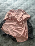 徽昂運動套裝女瑜伽服女跑步健身服速干衣t恤網紗美背短袖短褲粉灰XL 曬單實拍圖