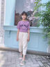 G.DUCKKIDS小黃鴨女童運動(dòng)套裝夏季童裝洋氣兒童夏裝闊腿褲短袖女孩衣服中大 暗紫色 120 建議身高110cm 曬單實(shí)拍圖