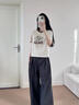 塔馳密司 TOUCH MISS夏季簡約時(shí)尚印花恤女撞色圓領(lǐng)正肩短袖上衣 杏仁米 M 曬單實(shí)拍圖
