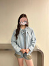 FAIRFAFO林肉肉【復(fù)古水洗牛仔外套】藍(lán)色拉鏈寬松夾克女早秋2025新款上衣 淺藍(lán)色 M 曬單實(shí)拍圖