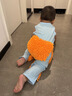 G. DUCKKIDS小黃鴨嬰兒衣服爬行服夏季拖地裝寶寶爬爬服兒童連體衣擦地板防臟 湖藍(lán)色短袖夏9分褲 夏（送護(hù)肘） 90cm 90碼（身高75-83厘米，19- 曬單實(shí)拍圖