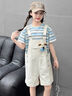 哈羅小黃鴨（G.DUCKKIDS）女童夏日穿搭套裝2025新款兒童夏季短袖女大童背帶短褲夏裝兩件套 粉紅色t+背帶褲 120 cm 曬單實拍圖