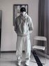 OEMG  美式解構(gòu)拼接重磅休閑褲子男士秋季新款直筒寬松運(yùn)動(dòng)休閑衛(wèi)長(zhǎng)褲 白花灰 XL [建議110-130斤] 曬單實(shí)拍圖