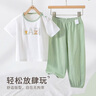 拉比兒童套裝2025新款夏季男女童套裝單面布短袖圓領(lǐng)服套裝 灰綠 73 曬單實(shí)拍圖