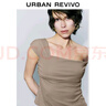 UR2025夏季新款女裝魅力氣質(zhì)通勤斜肩領(lǐng)露肩短袖T恤UWG450106 卡其棕 M 曬單實(shí)拍圖