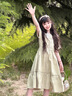 愛 西娜女童夏季連衣裙2025新款夏裝裙子中大童韓版洋氣娃娃領(lǐng)氣質(zhì)公主裙 綠色 160 cm 曬單實拍圖