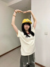 LDBE正肩撞色V領(lǐng)短袖T恤女夏季美式復(fù)古學(xué)院風(fēng)微寬松設(shè)計(jì)感刺繡上衣潮 杏色 S 【95斤以內(nèi)】 曬單實(shí)拍圖