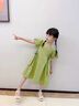 G.duck童裝女童連衣裙夏季兒童裙子中大童夏裝蝴蝶結公主裙女孩洋氣禮服 熒光綠綁帶款 140 尺碼9~10歲【130-140cm】 曬單實(shí)拍圖