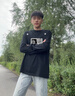 STA旗艦店潮牌白色映象感T字印花長袖T恤男女春秋純棉情侶裝重磅上衣 黑色 XL 曬單實(shí)拍圖