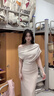 GARNUO法式斜肩連衣裙子女夏季2025新款露肩收腰禮服裙一字肩包臀裙長(cháng)裙 灰杏色 S 【80-100斤】 曬單實(shí)拍圖